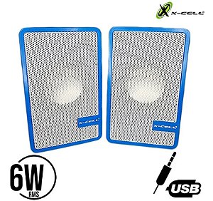 Caixa de Som 6W Rms Branca e Azul X-CELL XC-CM-07-A