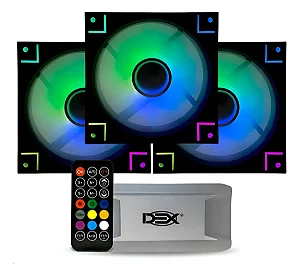 Cooler Fan 120x120x25mm Dex Kit 3 Coolers com controle remoto DX-123D-PT
