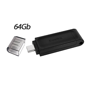 Pen Drive 64Gb Kingston Preto Datatraveler 70 Exodia USB 3.2- USB-C- Dt70/64GB
