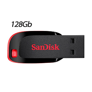 Pen Drive 128GB Sandisk Z50 Cruzer Blade Preto e Vermelho - SDCZ50-128G-B35