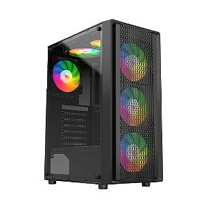 Gabinete Liketec Gamer Storm Mesh 305-3 Mid Tower Vidro Temperado ARGB C/3 Fans - Preto - LC-AT-STORM-01
