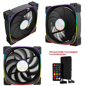 Cooler 120X120X25Mm Kit com 3 Fan ARGB Liketec Riddle com controladora  Preto - LF-RIDDLE-3X-01-C