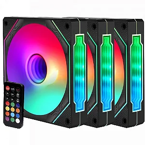 Cooler 120X120X25Mm Kit com 3 Fan ARGB Liketec Enigma com controladora Preto - LF-UNARGB-ENIGM-KIT