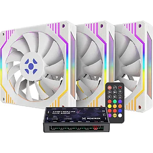 Cooler 120X120X25Mm Kit com 3 Fan ARGB Fortrek Frosty Branco com Controladora/Controle