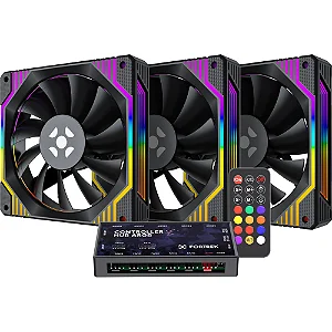 Cooler 120X120X25Mm Kit com 3 Fan ARGB Fortrek Frosty Preto com Controladora/Controle