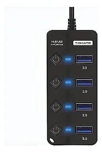 Hub USB 4 Portas 3 x 2.0 e 1 x 3.0 Tomate Botão On/Off  MST-016