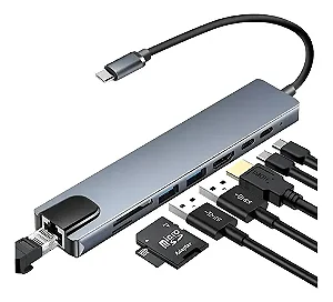 Adaptador USB-C 8IN1 Rede/VGA/HDMI/USB  (AT-TPC-8IN1 SHINKA)