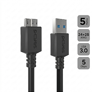 Cabo para Hd Externo Usb A 3.0 Macho para Micro Usb B 3.0 - 5 Metros - Puamcm3-5