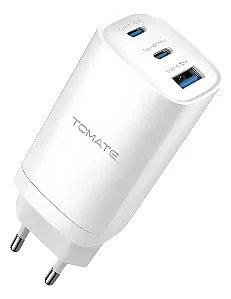 Carregador Turbo  2 USB-C + 1 USB 65W  TOMATE -  TT-6532