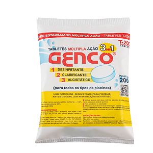 Pastilha de Cloro 200g Multipla Ação 3 em 1 Para Piscina - GENCO
