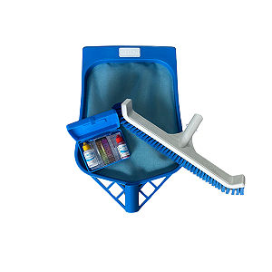 Kit Limpeza para Piscina Escova Curva,Peneira Cata Folhas, Estojo Teste de pH e Cloro