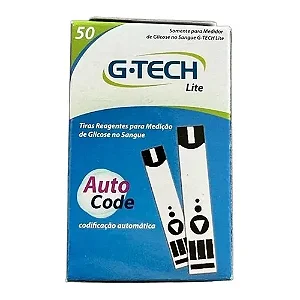 Tiras Glicemia Glicose 50 Unidades Gtech Lite Auto Code Azul
