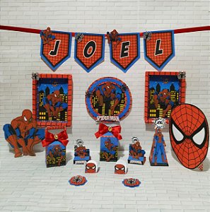 Kit Festa Super-Herói Aranha – Topo de Bolo, Displays, Bandeirolas e Docinhos