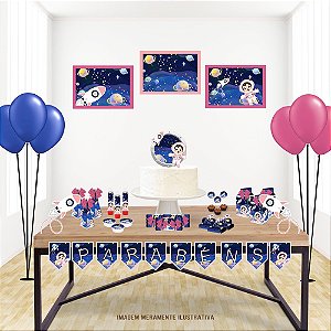 🚀 Kit Festa “Só um Bolinho” Astronauta 01 • Topo de Bolo + Displays + Toppers + Bandeirolas