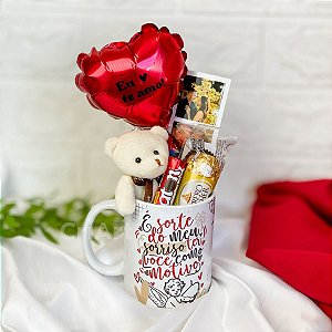 Kit Presente Romântico na Caneca – Com Pelúcia, Balão e Doces