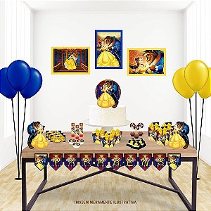 Kit Festa “A Bela e a Fera” Personalizado – Topo de Bolo, Quadros e Itens Decorativos