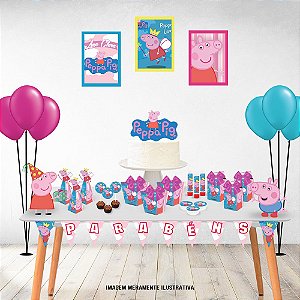 Kit Festa Personalizado “Só um Bolinho” Peppa Pig – Topo de Bolo, Displays, Bandeirolas e Mais!
