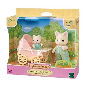 Sylvanian Families - Conj. Carrinho Bebê Papai e Bebê Gato Primavera