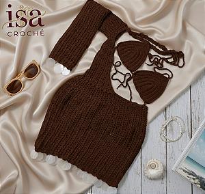 Vestido e Sutiã de Crochê com madrepérolas