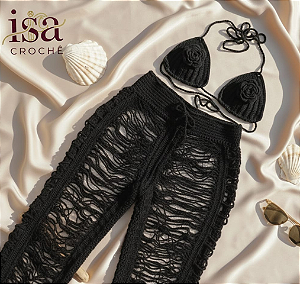Conjunto Calça Destroyed e Top Flor 3D