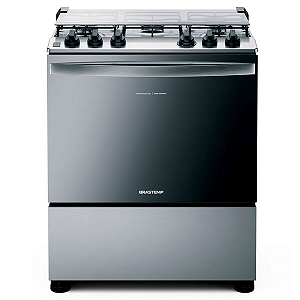 Fogão Brastemp 5 Bocas Cor Inox Com Botões Removíveis E Exclusivo Aro Protetor - Bfs5ncr Bivolt