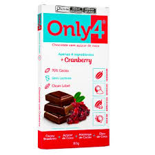 CHOC C/ AÇUCAR DE COCO + CRANBERRY - 70G - ONLY4