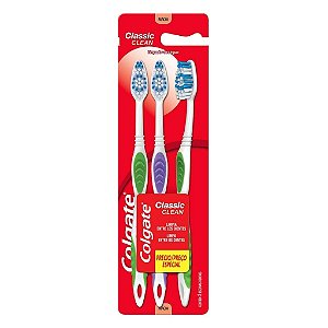 Escova De Dentes Colgate Classic Cuidado Suave 3 Unidades