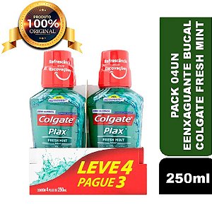 Kit Pack com 04 un Enxaguante Bucal Colgate Plax Fresh Mint 250ml