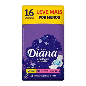 Absorvente Noturno Diana Suave com abas Pacote com 16 unidades