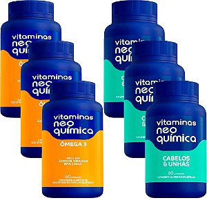 Kit Suplemento Alimentar de Ômega 3 + Cabelos e unhas Vitaminas Neo Quimica 60/60 Cápsulas