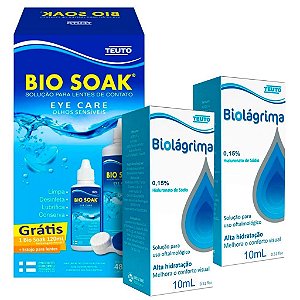 Bio Soak Kit Solução Para Lentes De Contato 480ml + Colírio Biolágrima Hidrata E Lubrifica Olhos / Lentes 10ml