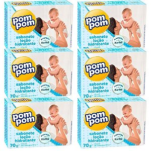 Kit 6 Sabonete em Barra Pom Pom Loção Hidratante com Manteiga de Karité 70g