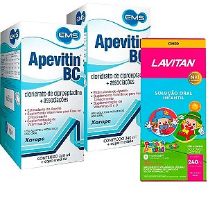 Kit 2 Apevitin Bc 240ml + Lavitan Kids Patati Patata Vitamina Infantil Sabor Tutti Frutti Cimed 240 ml