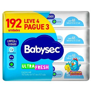 Lenços Umedecidos Babysec Ultrafresh Zero Álcool 192 un