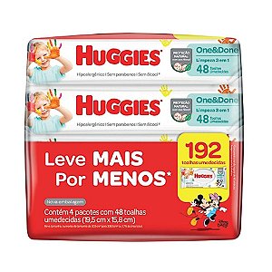 Toalha Umedecida Huggies One & Done Leve 4 Pague 3 com 4 Pacotes de 48 Unidades cada