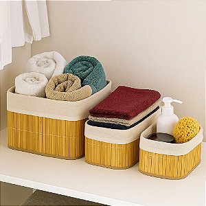 Conjunto 4 Cesto Organizador Multiuso em Bambu