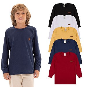 Kit 3 Camiseta Manga Longa Infantil Menino Básica Lisa Tamanho 2 ao 10