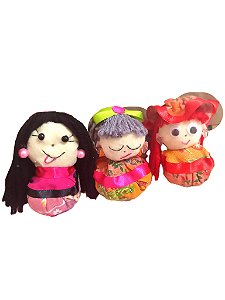 Kit 3 bonequinhas de fuxico humor do dia - produto adulto