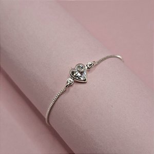07- Pulseira Coração Zircônia Lilás - Prata
