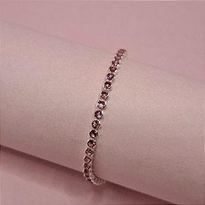03- Pulseira Riviera Zircônia Pink 3mm - Prata