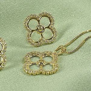 CONJUNTO FLOR CRAVEJADA DOU - SEMIJOIA