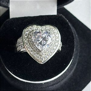 ANEL - CORAÇÃO CRAVEJADO RODIO - PRATA 925