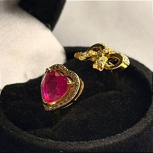 ANEL - CORAÇÃO ROSA E LAÇO NO DOURADO - SEMIJOIA