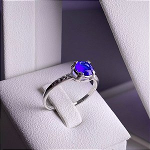 ANEL - SOLITARIO AZUL - PRATA 925