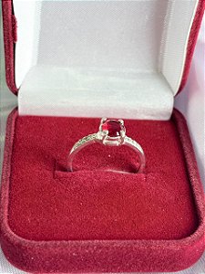 ANEL - SOLITARIO VERMELHO - PRATA 925