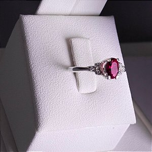 ANEL - SOLITARIO VERMELHO - PRATA 925