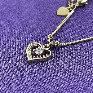 PULSEIRA VENEZIANA C CORAÇÕES DE CRISTAIS NO DOURADO - SEMIJOIA