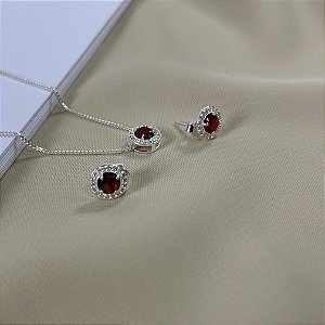 CONJUNTO PONTO DE LUZ LUXO VERM - PRATA 925