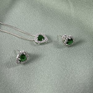 CONJUNTO PONTO DE LUZ CORAÇÃO LUXO VERDE - PRATA 925