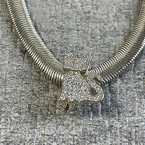 CHOKER MALHA 6MM PINGENTE GATO NO DOURADO - SEMIJOIA